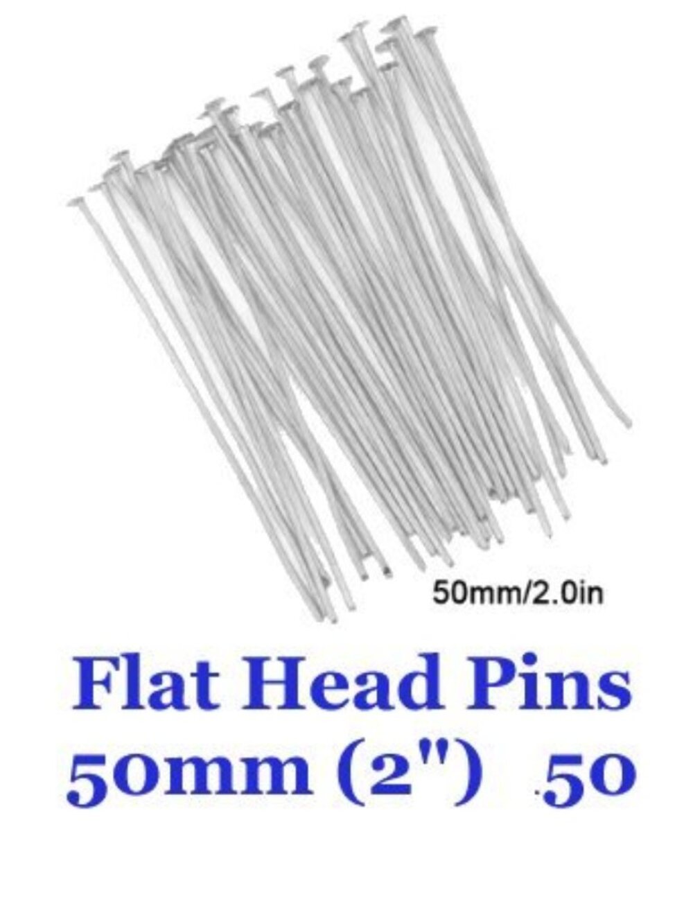 Flat Head Pins T Pins, 50mm (2"), Bendable & Cuttable Alloy 50 count